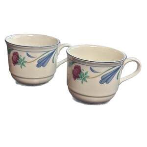 Set of 2 Lenox Poppies on Blue Flat Cups Chinastone, Made in USA